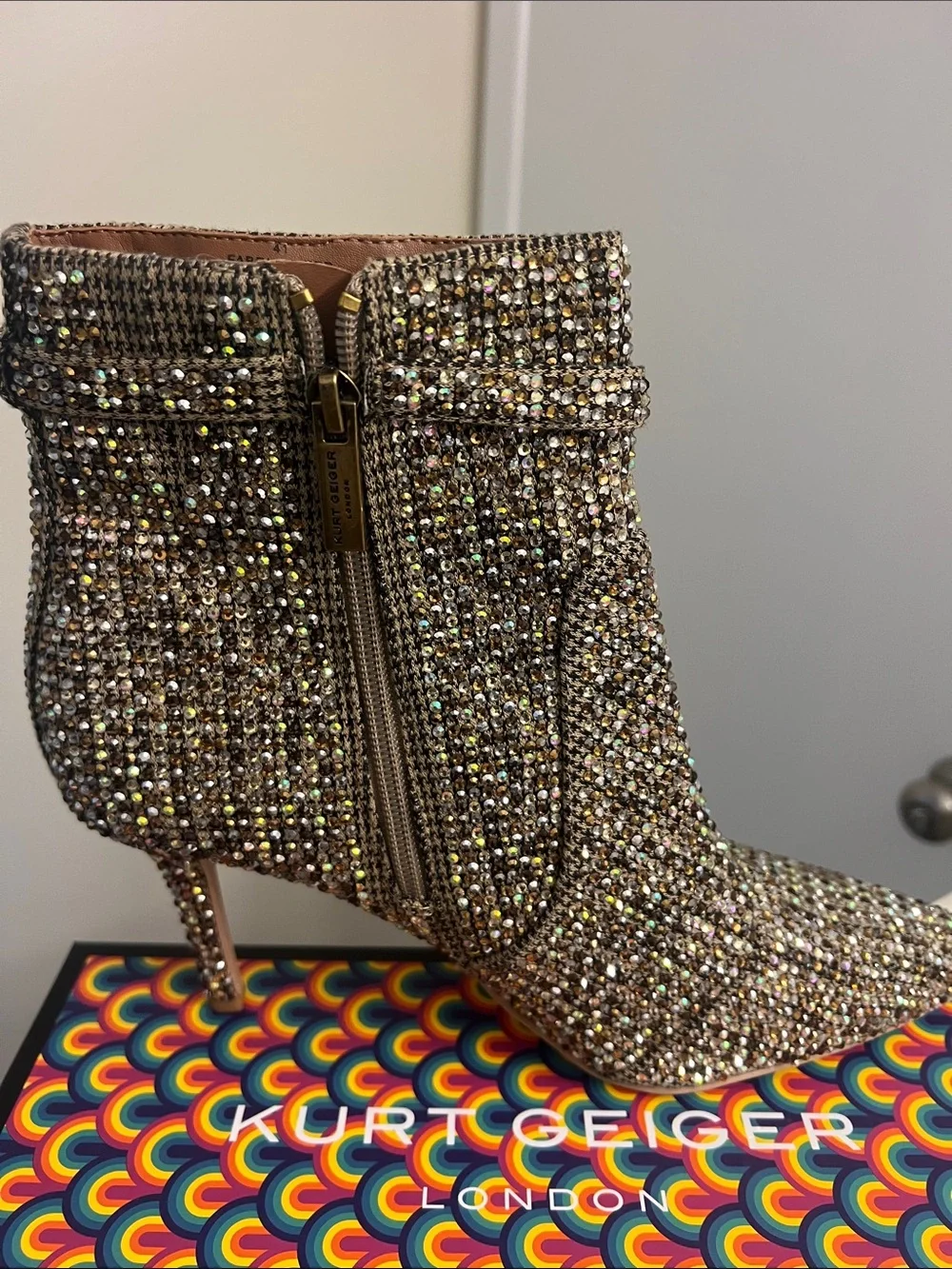 Kurt Geiger Gold Crystal Embellished Ankle Boots
